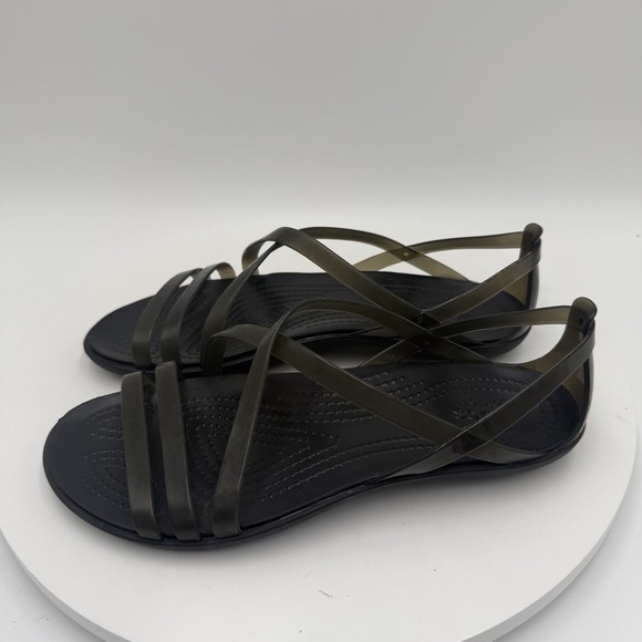CROCS Shoes - Crocs Isabella Flats Jelly Sandals Black Womans 6 Strappy Beach Vacation